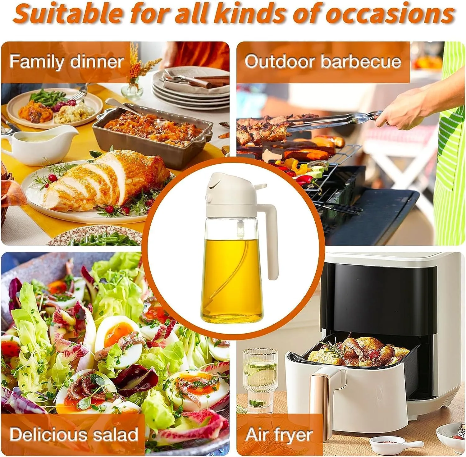 Oil Sprayer for Cooking Kitchen Gadgets Accessories for Air Fryer Kitchen Oil Bottle 500 ML Cooking 2 in 1 Olive Oil Sprayer and Oil Dispenser Baking, Kitchen BBQ Air Fryer Salad Frying Baking.