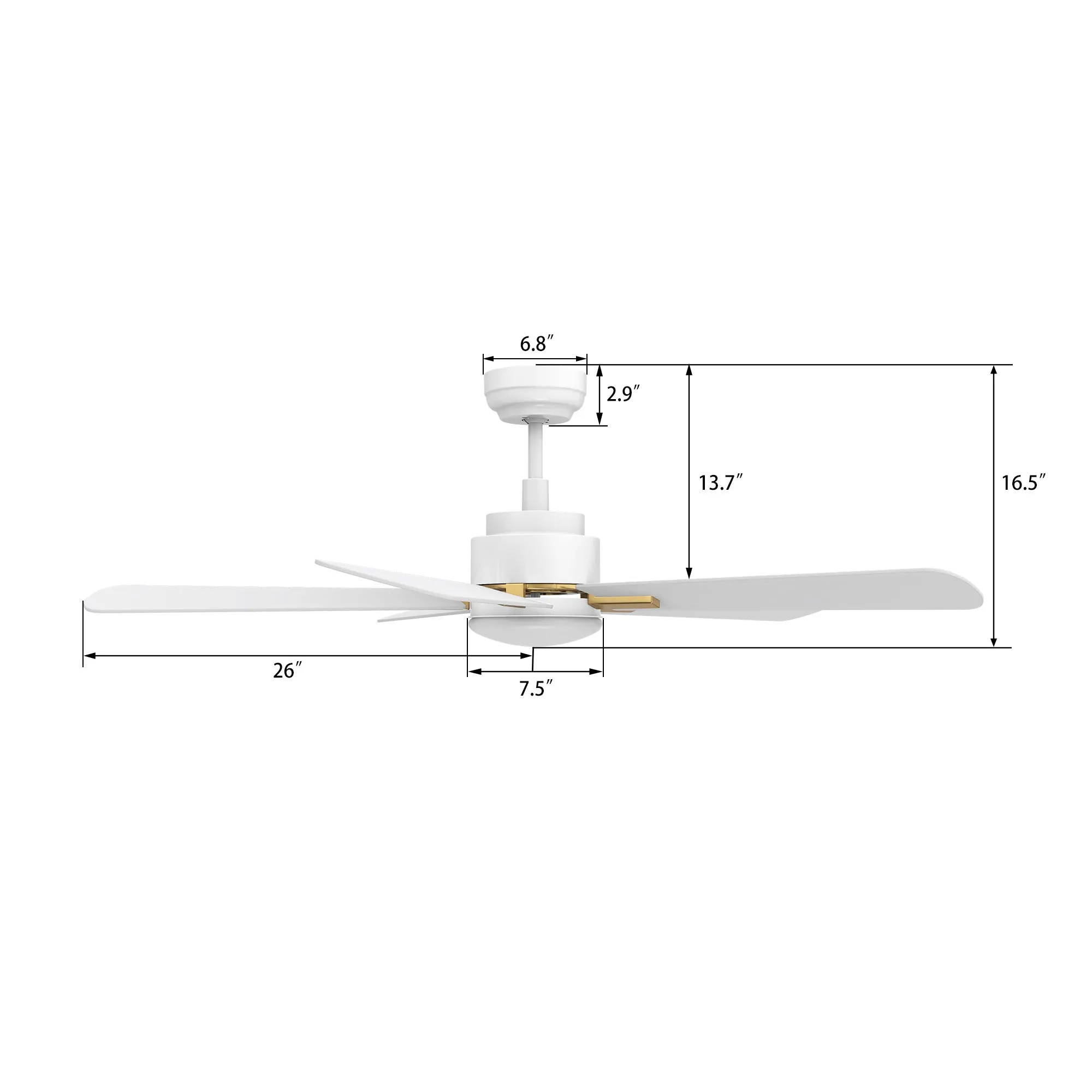 OLINDA 52 inch 5-Blade Smart Ceiling Fan with LED Light Kit & Remote- White/White (Gold Detail)