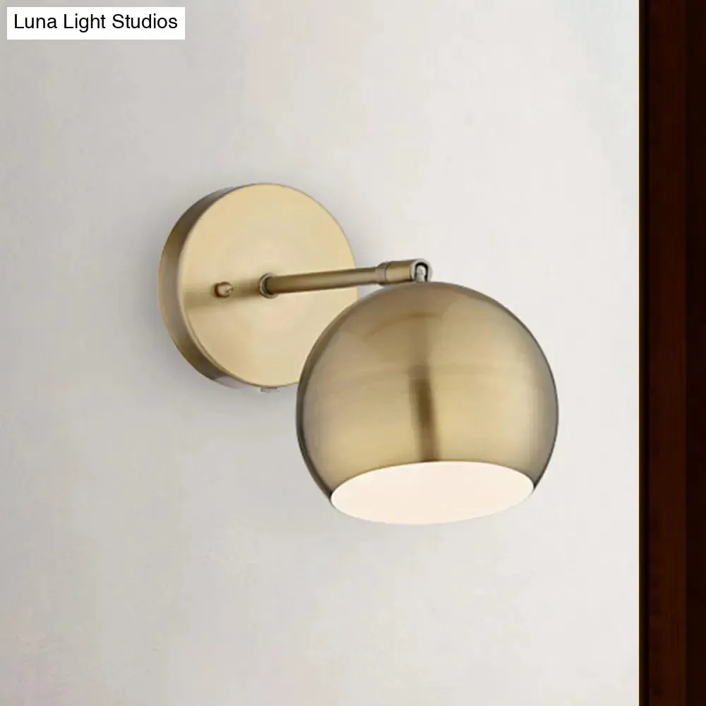 One Bulb Metal Industrial Wall Light with Round Shade in Brass - Ideal for Living Room Sconce Lighting