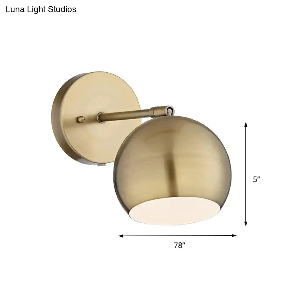 One Bulb Metal Industrial Wall Light with Round Shade in Brass - Ideal for Living Room Sconce Lighting