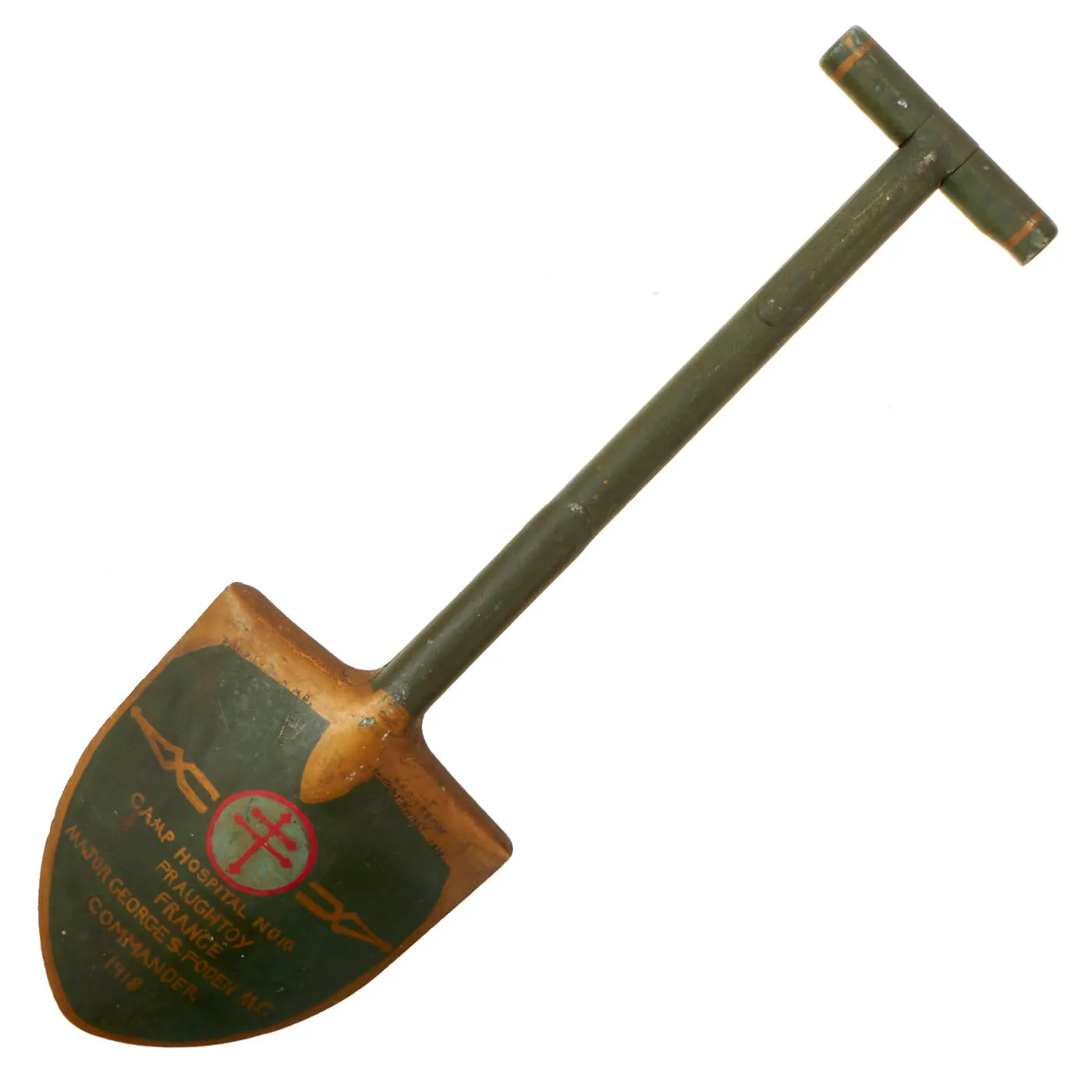 Original Fantastic WWI U.S. Folk Art Presentation Shovel Attributed to Major G.S. Foden, Commander Base Hospital No.10