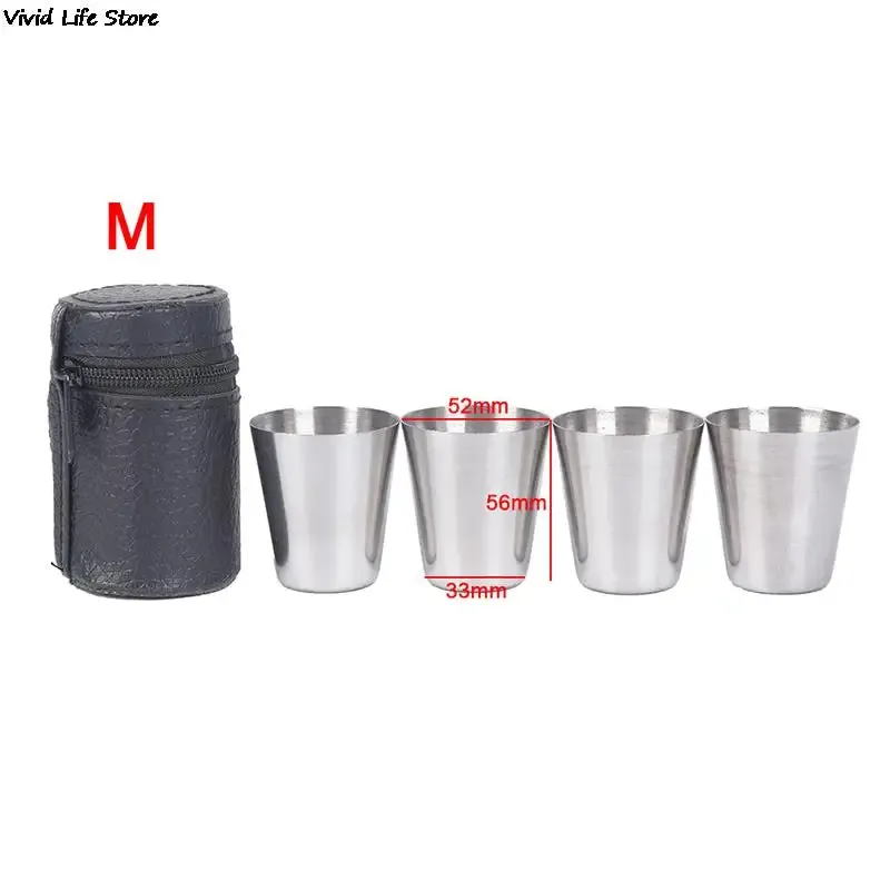 Outdoor Camping Cup Tableware 30ml/70ml/170ml Travel Cups Set Stainless Steel Cover Mug Drinking Coffee Tea Beer With Case