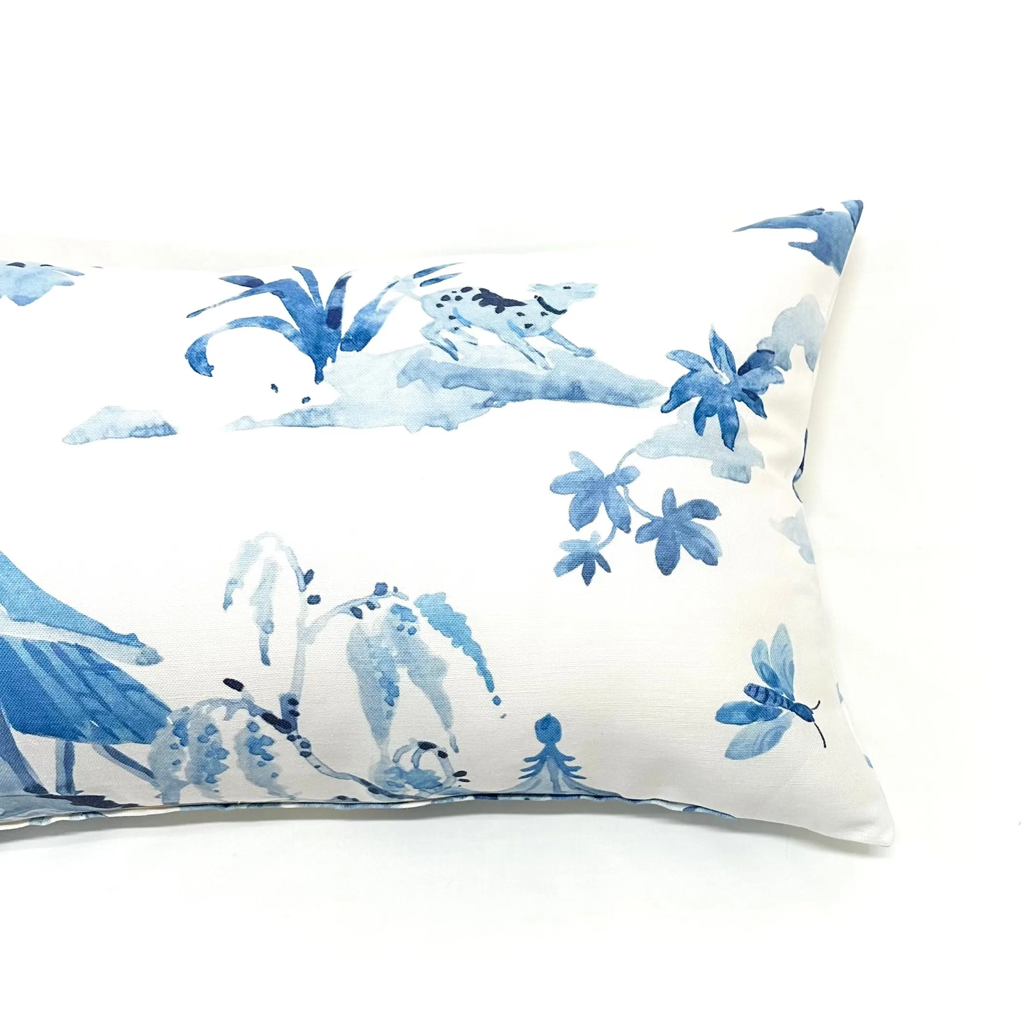 Oyuki White/Blue Toile Lumbar Pillow Cover 15x26