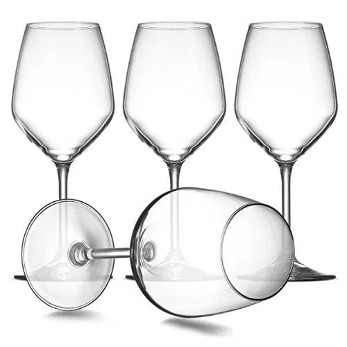 Paksh Novelty White Wine Glasses, 15 Ounce, Shatter Resistant, Wine Glass Set of 4, Clear