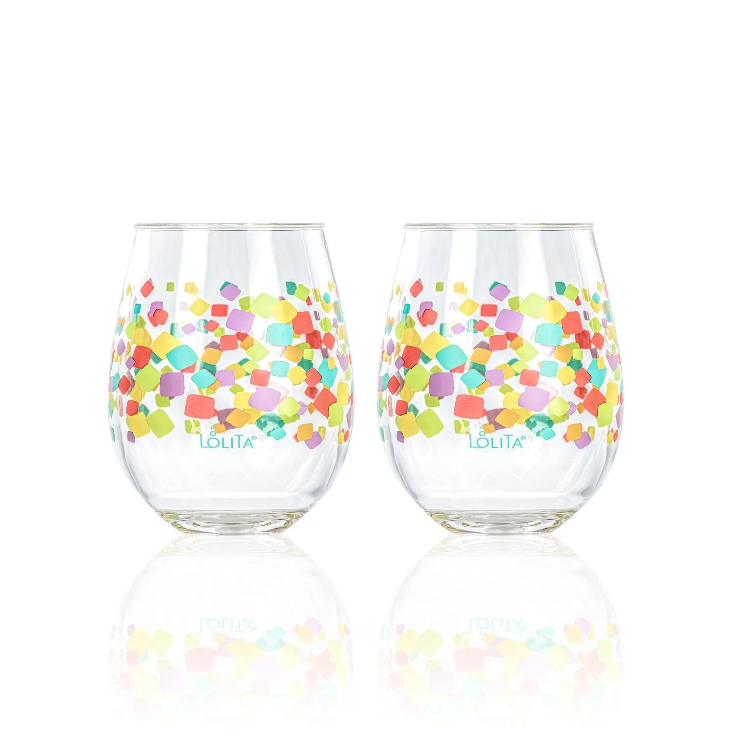 Party To Go Confetti 15oz Acrylic Stemless Wine Glass | Set of 2