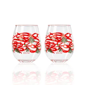 Party To Go Mistletoe 15oz Acrylic Stemless Wine Glass | Set of 2