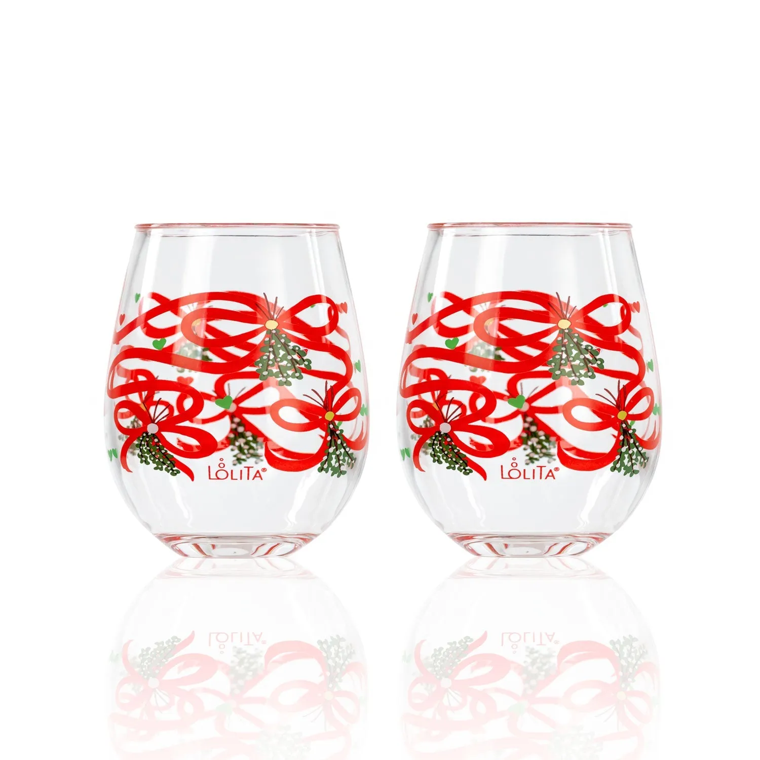 Party To Go Mistletoe 15oz Acrylic Stemless Wine Glass | Set of 2