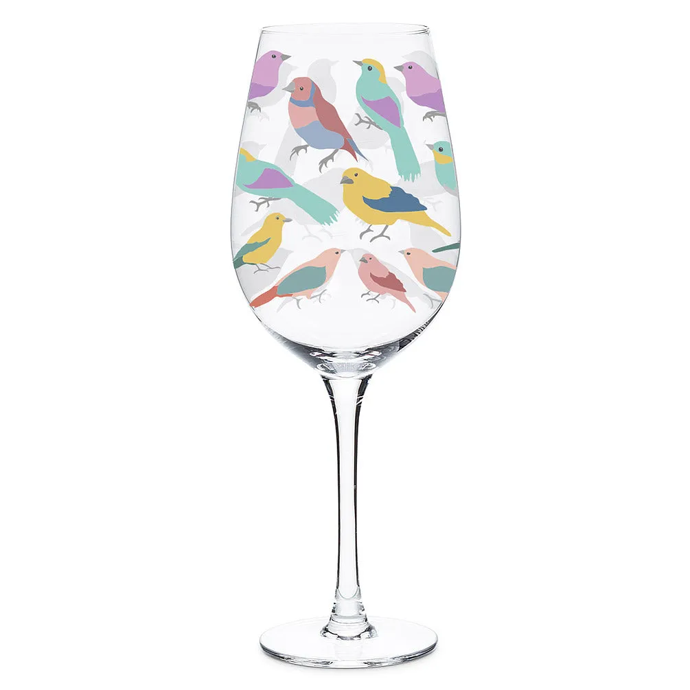 Pastel Birds Wine Glass