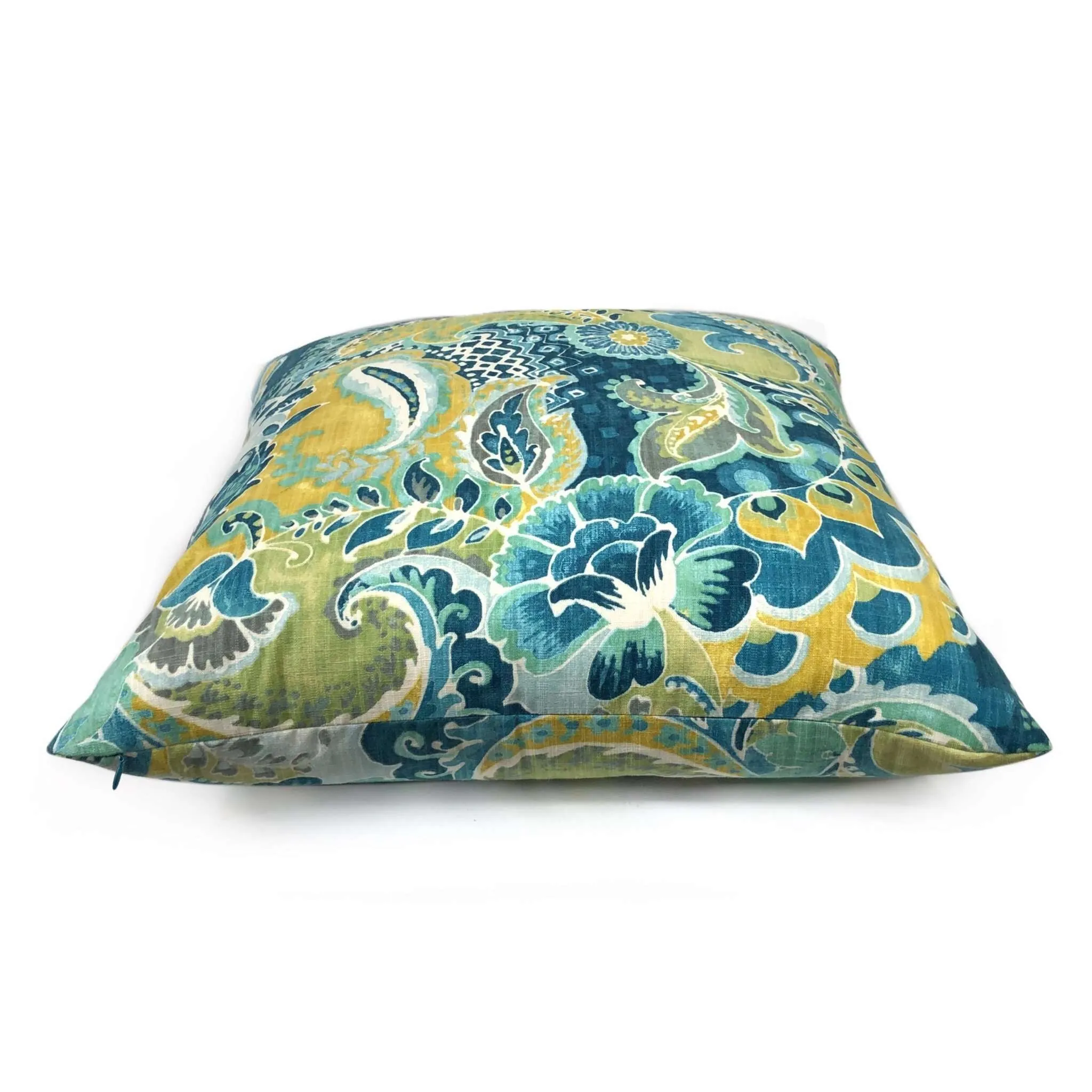 Persephone Teal Green Yellow Floral Pillow Cover