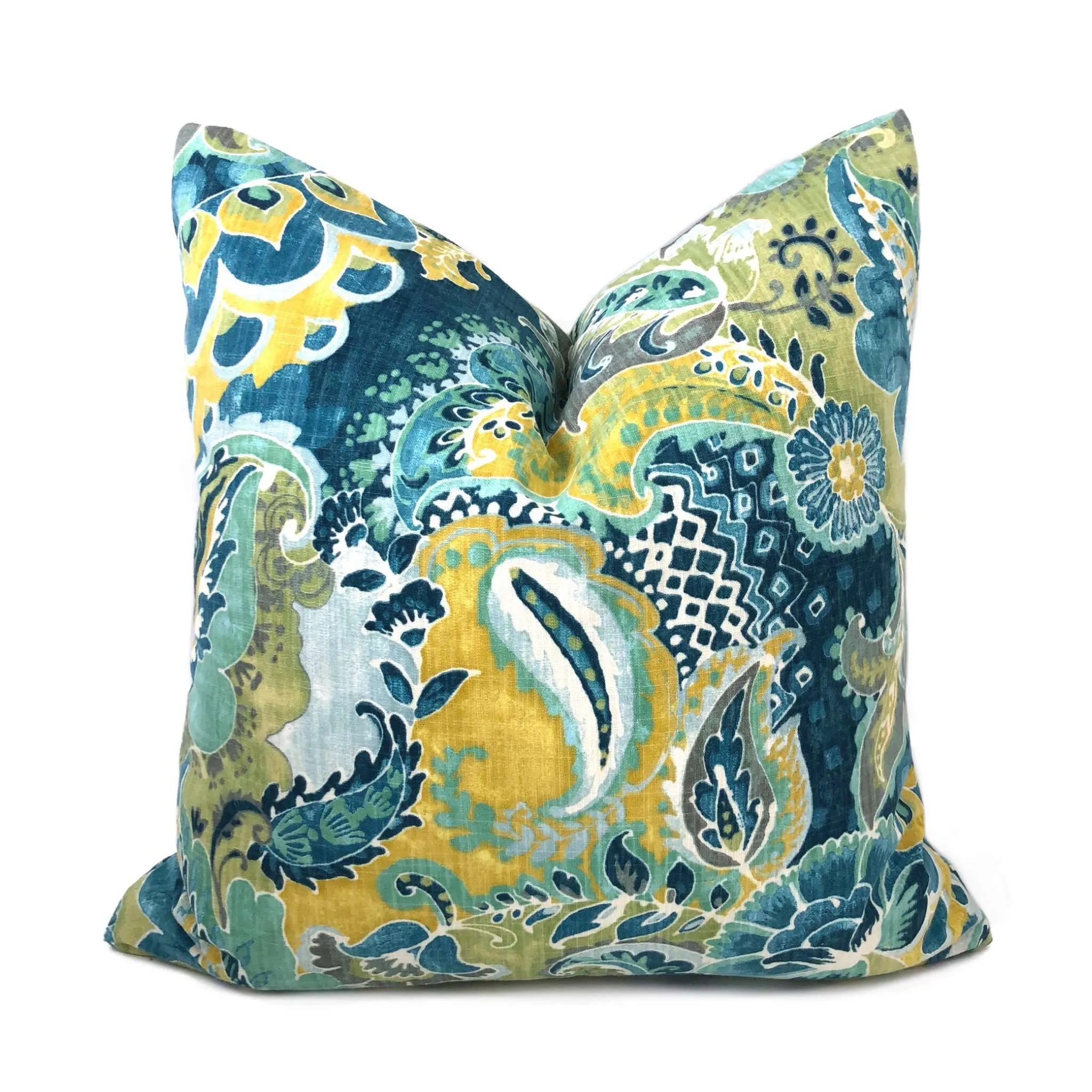 Persephone Teal Green Yellow Floral Pillow Cover