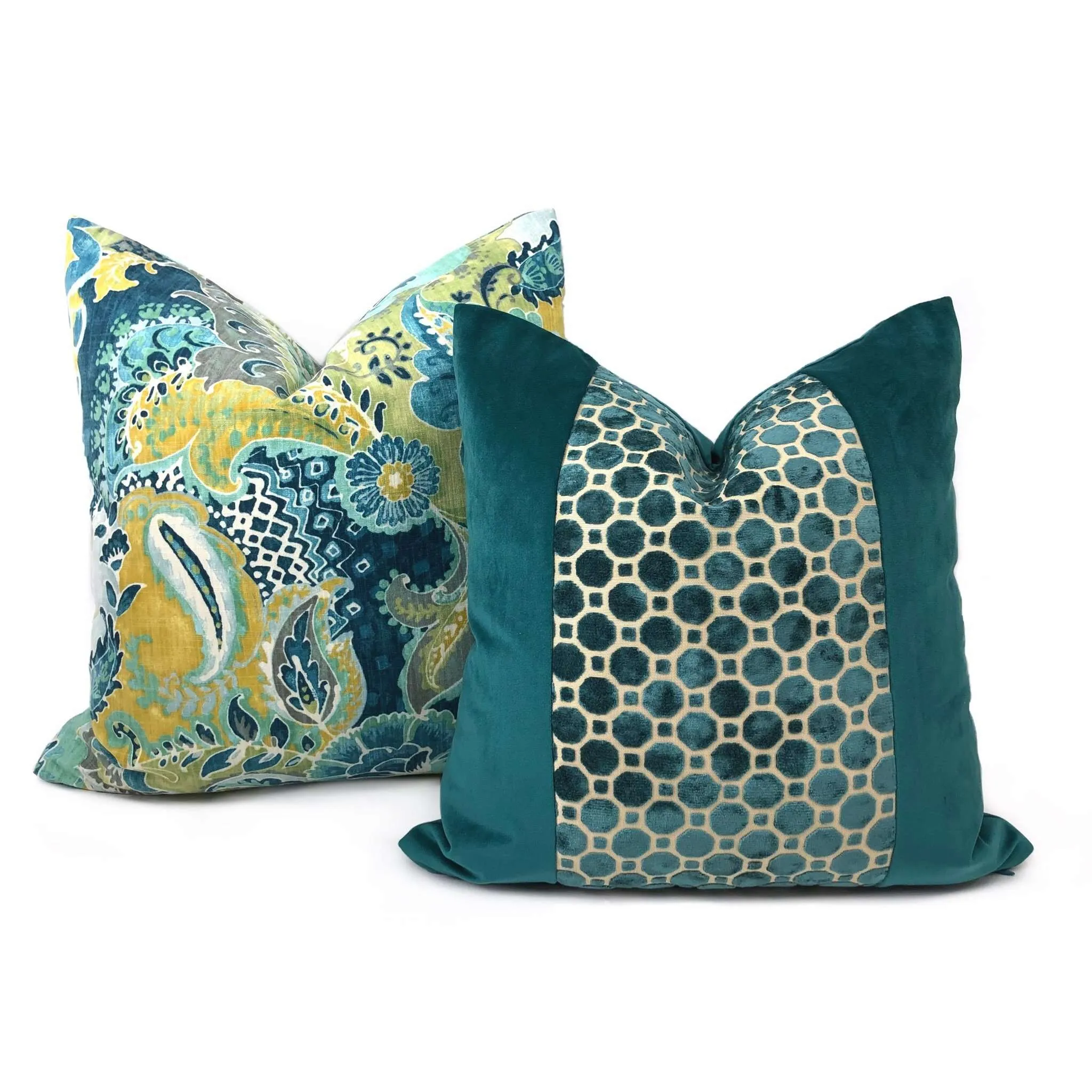 Persephone Teal Green Yellow Floral Pillow Cover