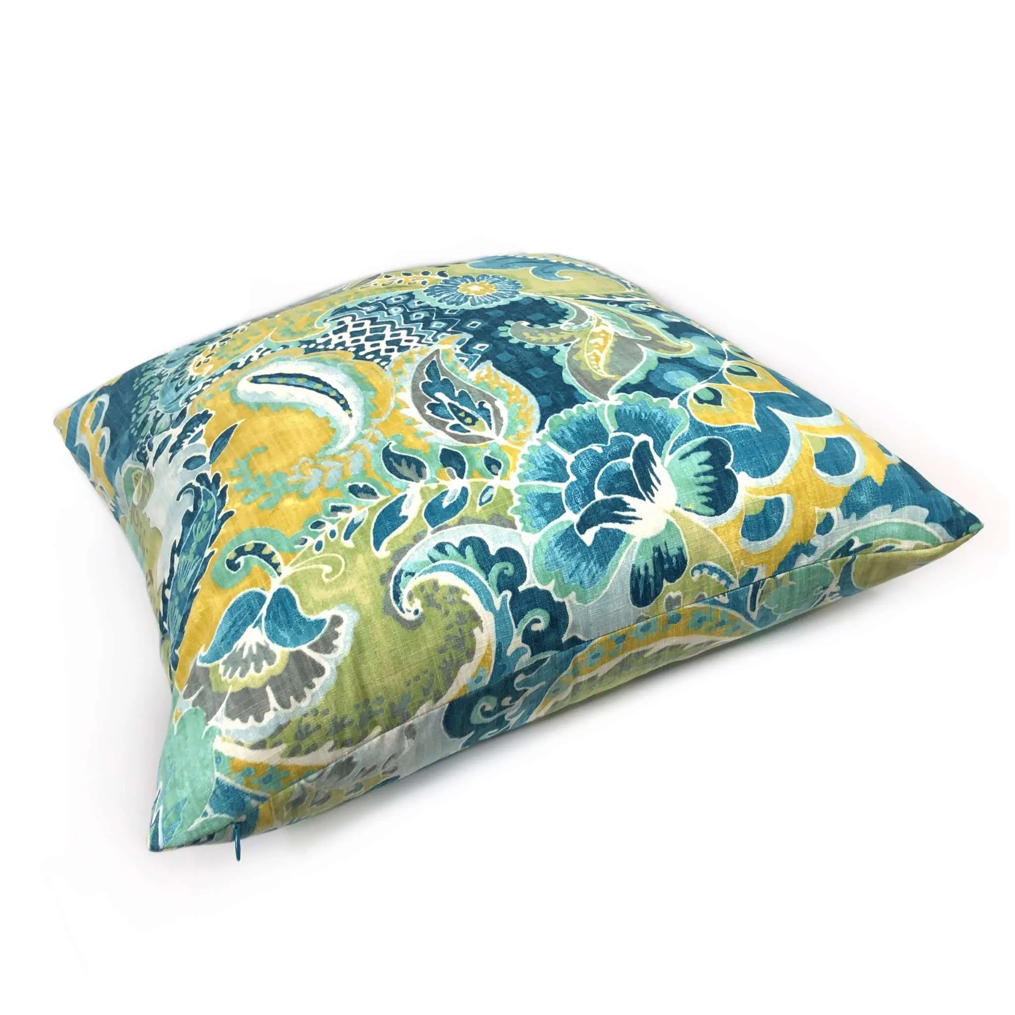 Persephone Teal Green Yellow Floral Pillow Cover