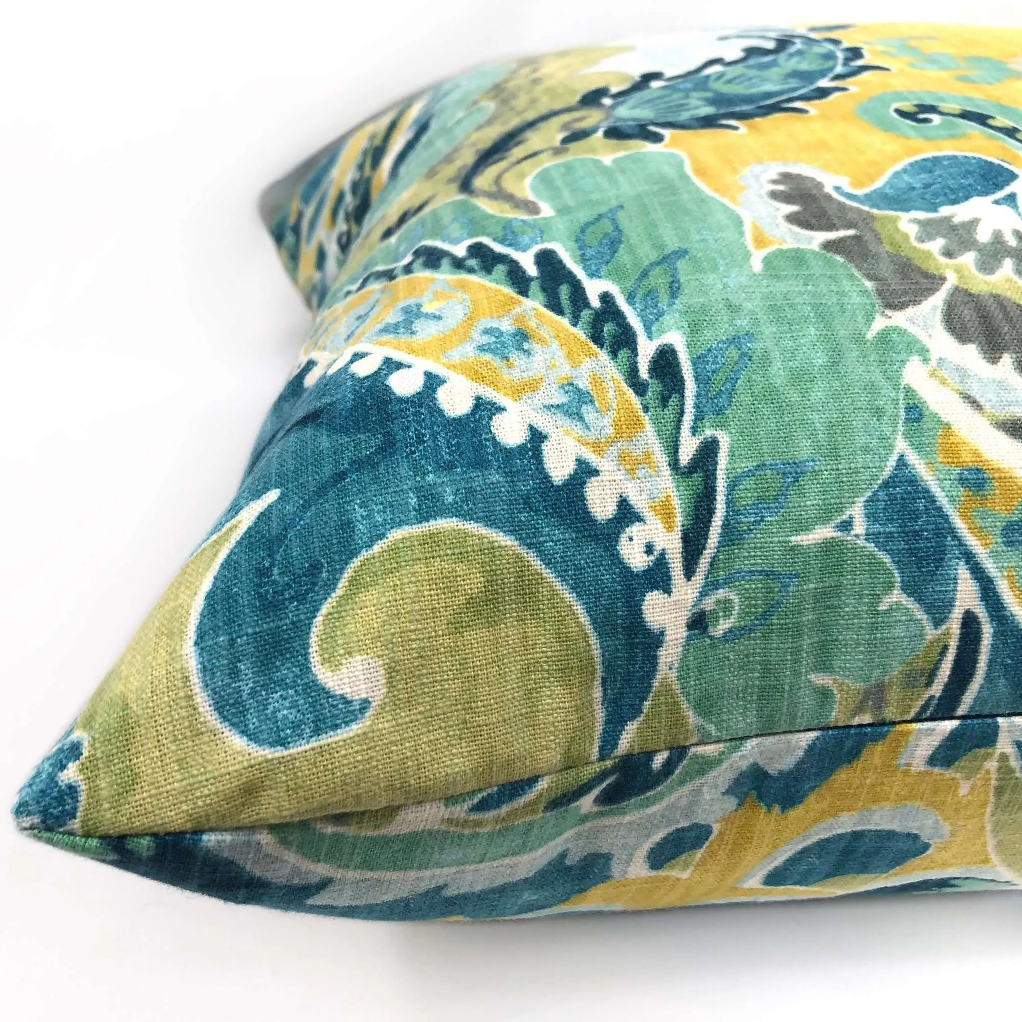 Persephone Teal Green Yellow Floral Pillow Cover