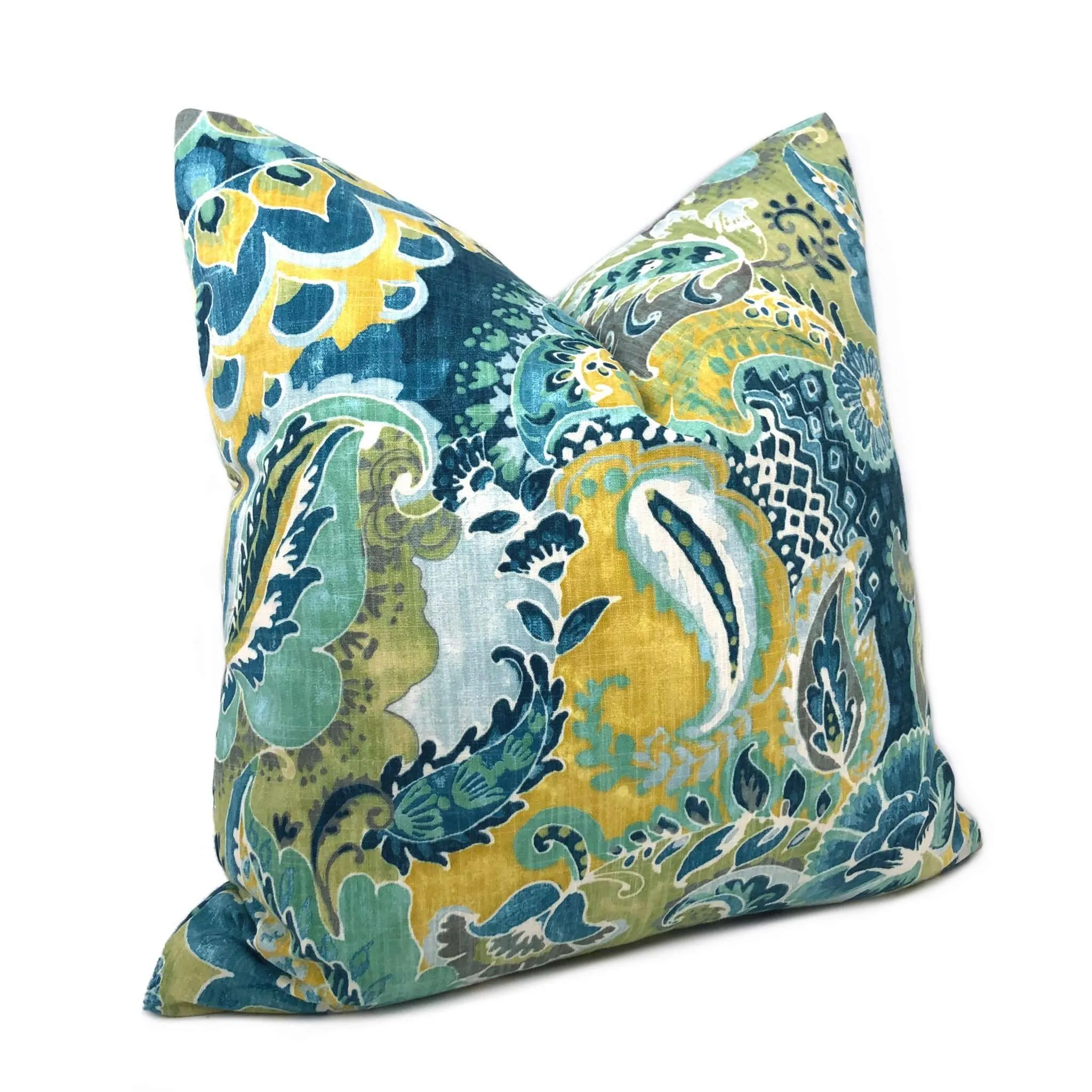 Persephone Teal Green Yellow Floral Pillow Cover