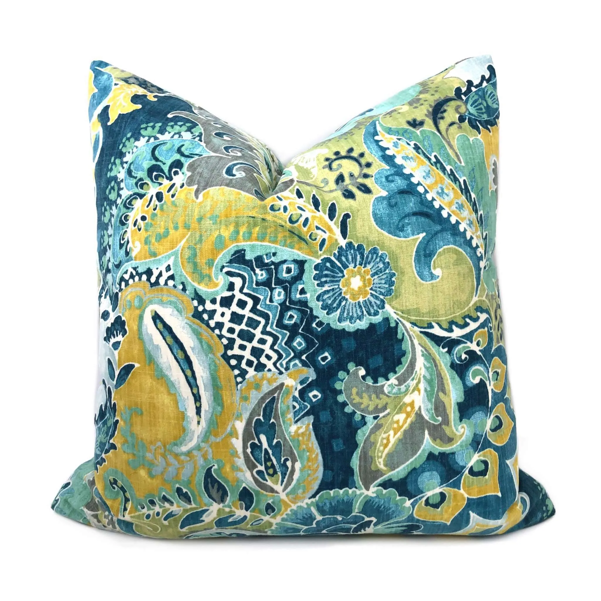 Persephone Teal Green Yellow Floral Pillow Cover