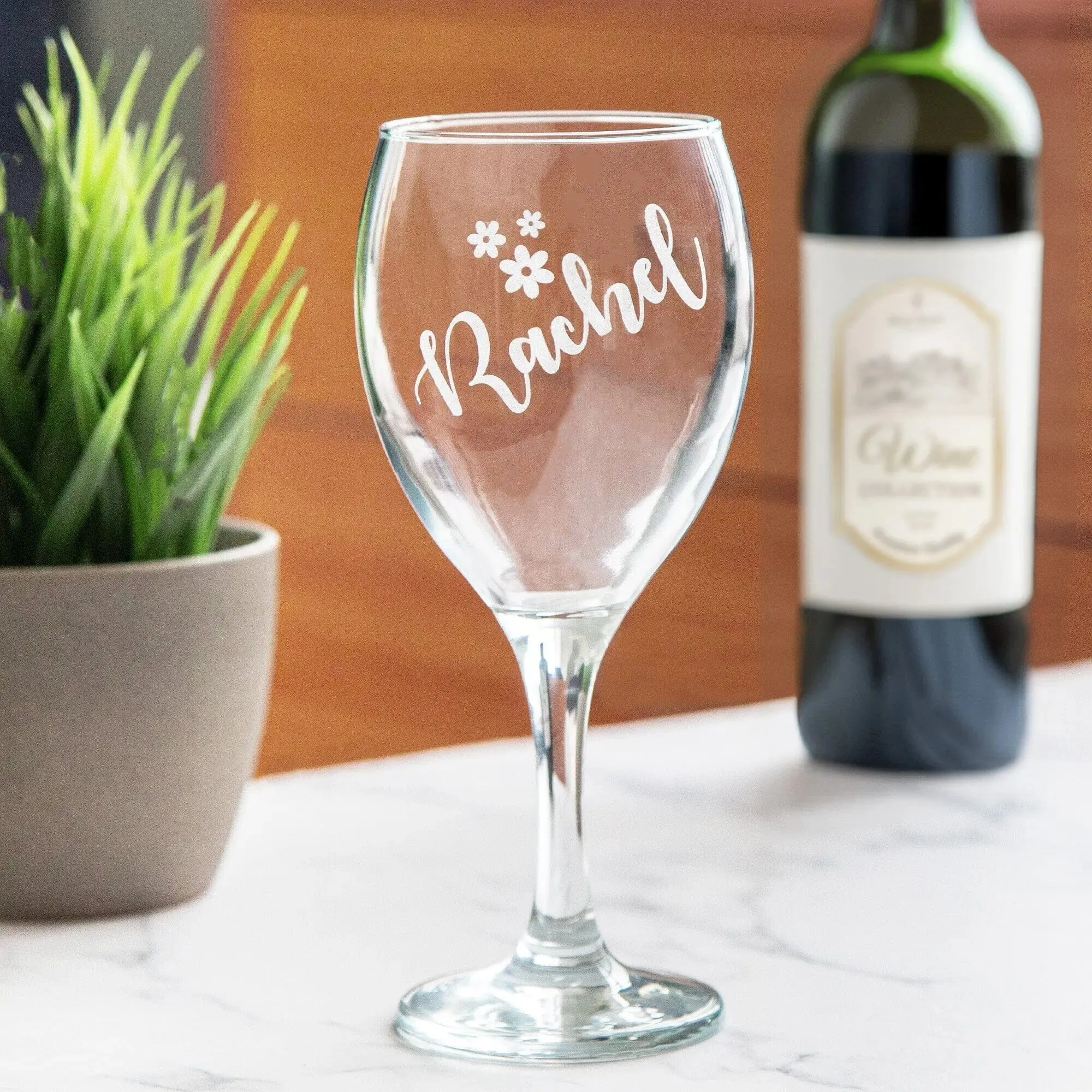 Personalised Floral Design Wine Glass