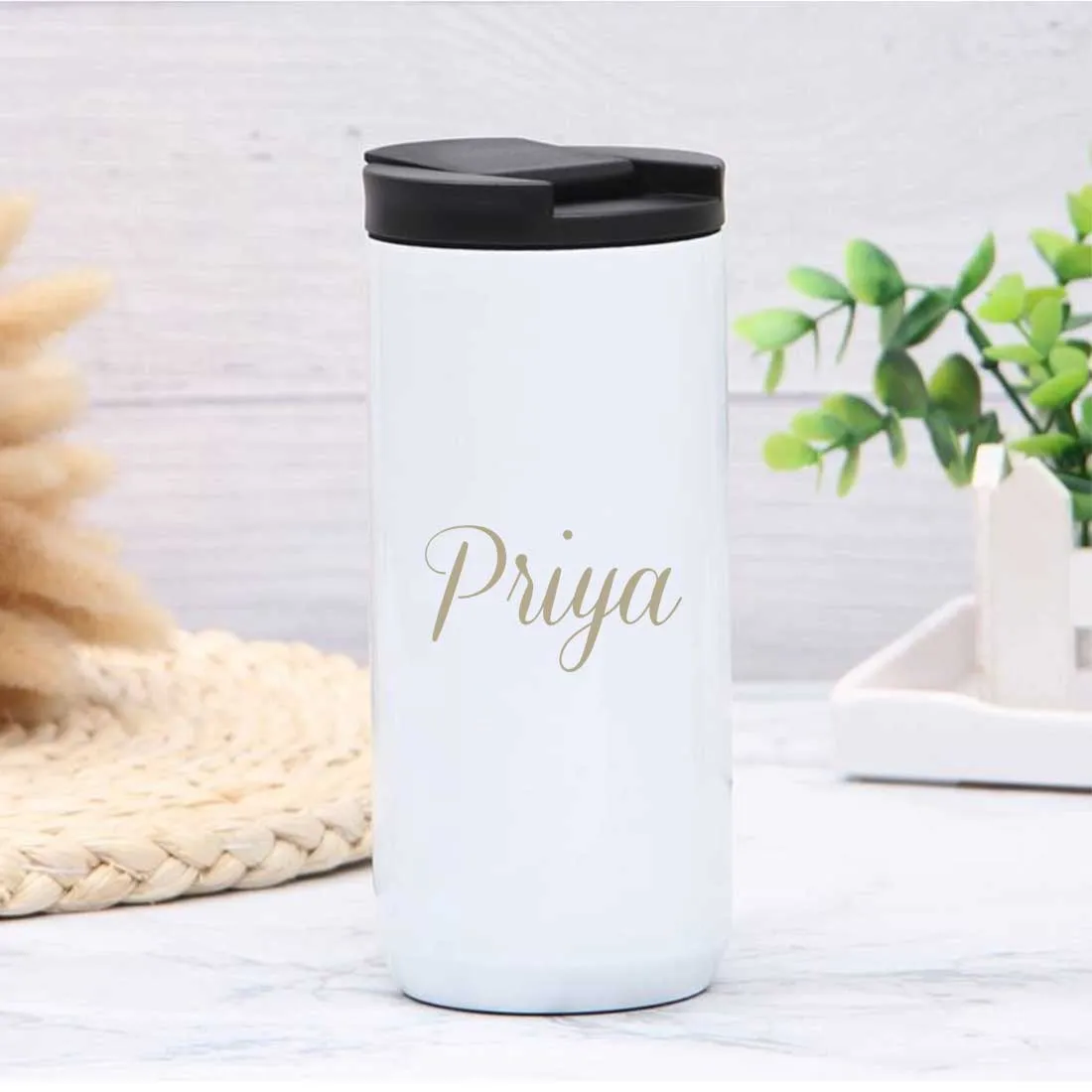 Personalized Coffee Tea Travel Mug Tumbler With Name Initials Monogram Engraved (400 ML)