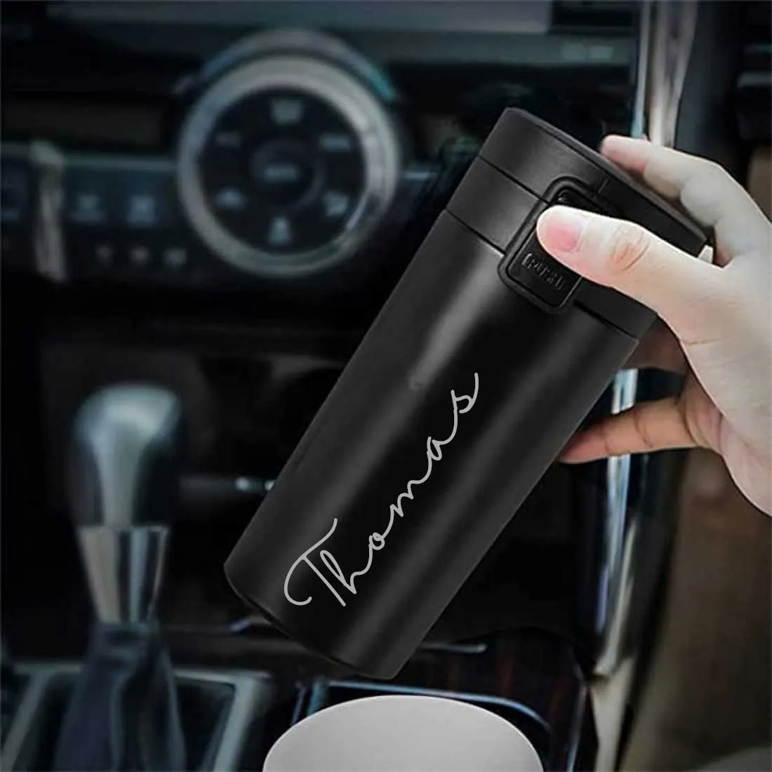 Personalized Travel Coffee Flask Sipper With Name Engraved  Calligraphy - Set of 2