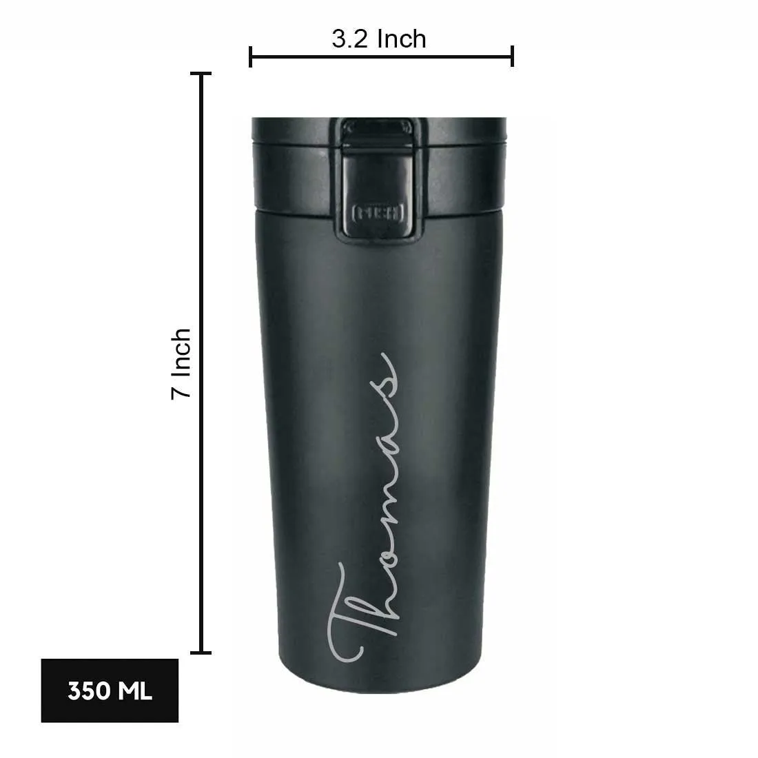 Personalized Travel Coffee Flask Sipper With Name Engraved  Calligraphy - Set of 2