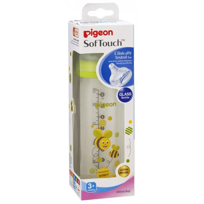 Pigeon Wide-Neck Softouch Glass Peristaltic Plus Nursing Bottle - 240ml (Bee)