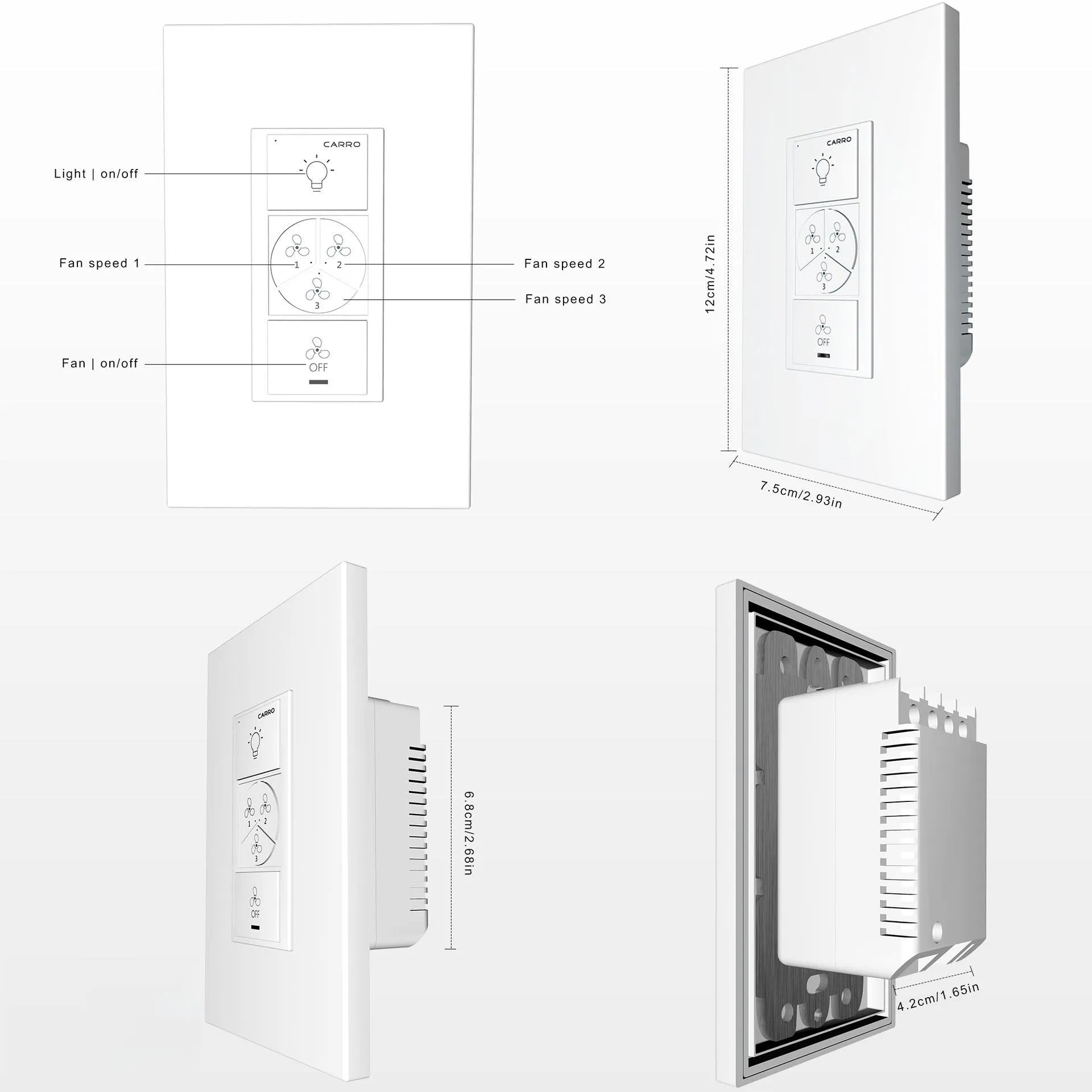 Pilot Smart Wall Switch For Ceiling Fans(3-Gang), Works with Amazon Alexa, Google Assistant, and Siri Shortcuts