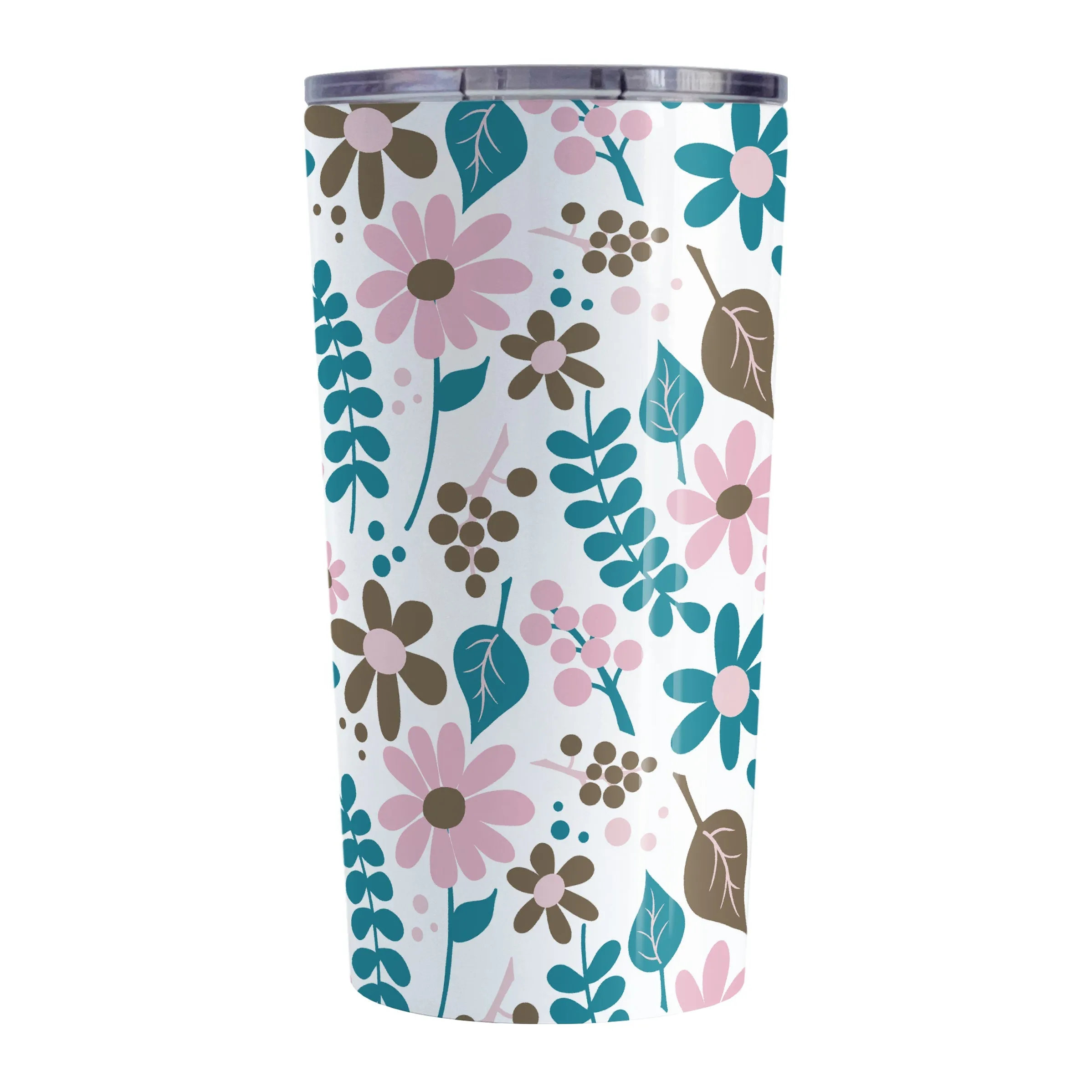 Pink Turquoise Brown Floral Pattern Tumbler Cup