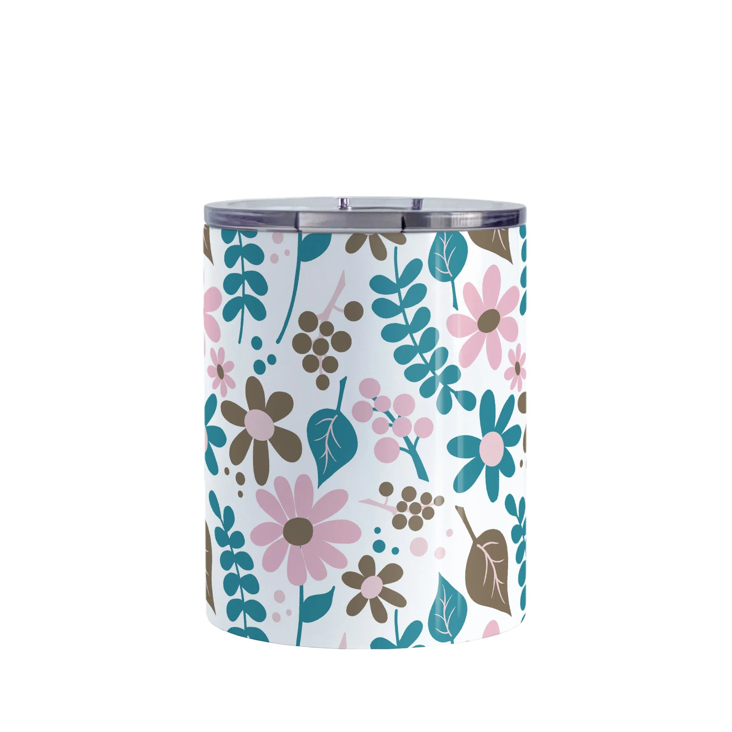 Pink Turquoise Brown Floral Pattern Tumbler Cup