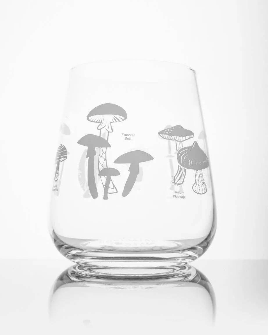 Poisonous Mushrooms Wine Glass: Gold Foil