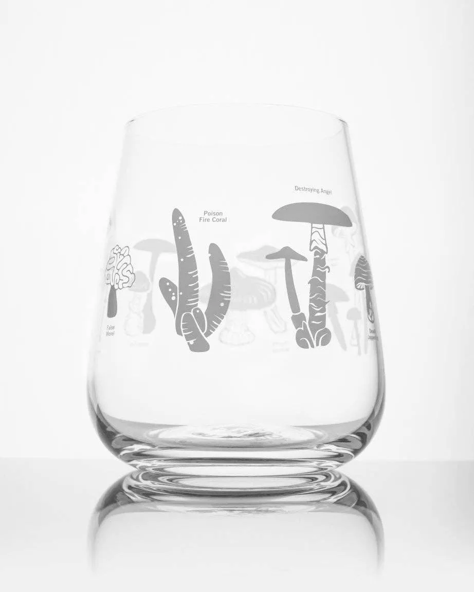 Poisonous Mushrooms Wine Glass: Gold Foil