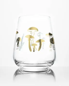 Poisonous Mushrooms Wine Glass: Gold Foil