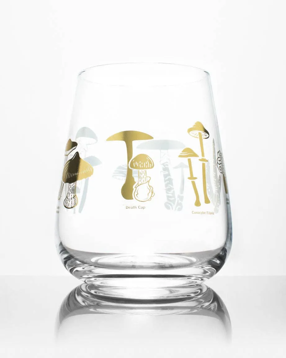 Poisonous Mushrooms Wine Glass: Gold Foil