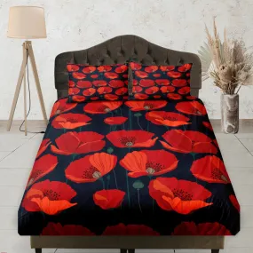 Poppy Red Fitted Sheet Deep Pocket, Floral Prints, Aesthetic Boho Bedding Set Full, Elastic Bedsheet, Dorm Bedding, Crib Sheet, King, Queen