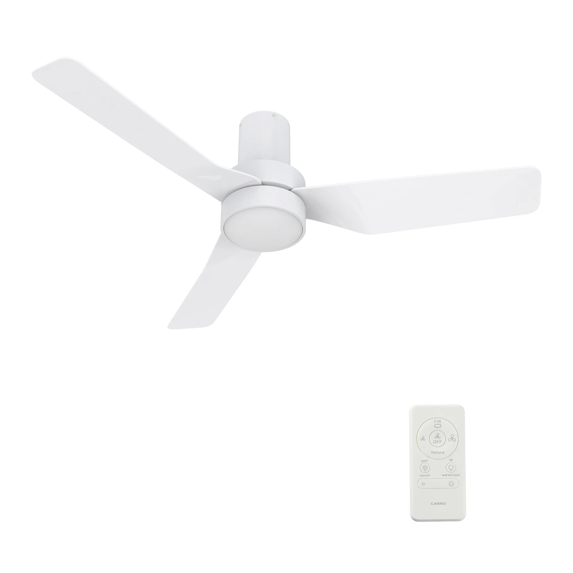 PORTER 44 inch 3-Blade Flush Mount Smart Ceiling Fan with LED Light Kit & Remote- White/White