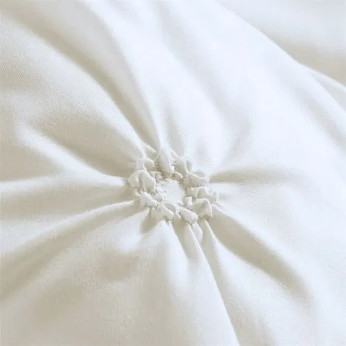 Premium 6 Piece King Size Duvet Cover Pinch Flower Design, Solid Off White.