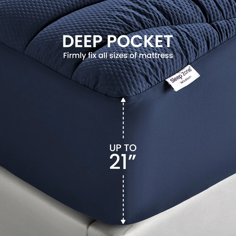 Premium Zoned Cooling Mattress Pad Navy Blue