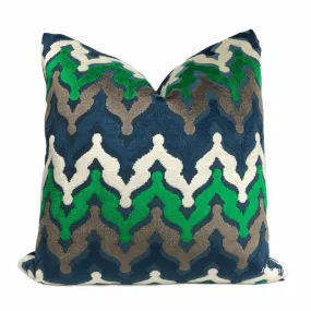 Preston Blue Green Brown Cut Velvet Small Ogee Waves Pillow Cover