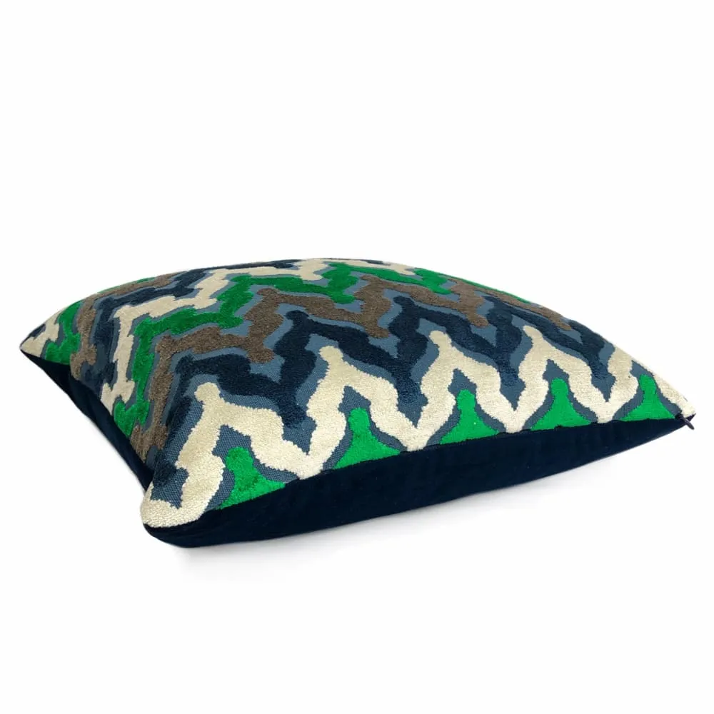 Preston Blue Green Brown Cut Velvet Small Ogee Waves Pillow Cover