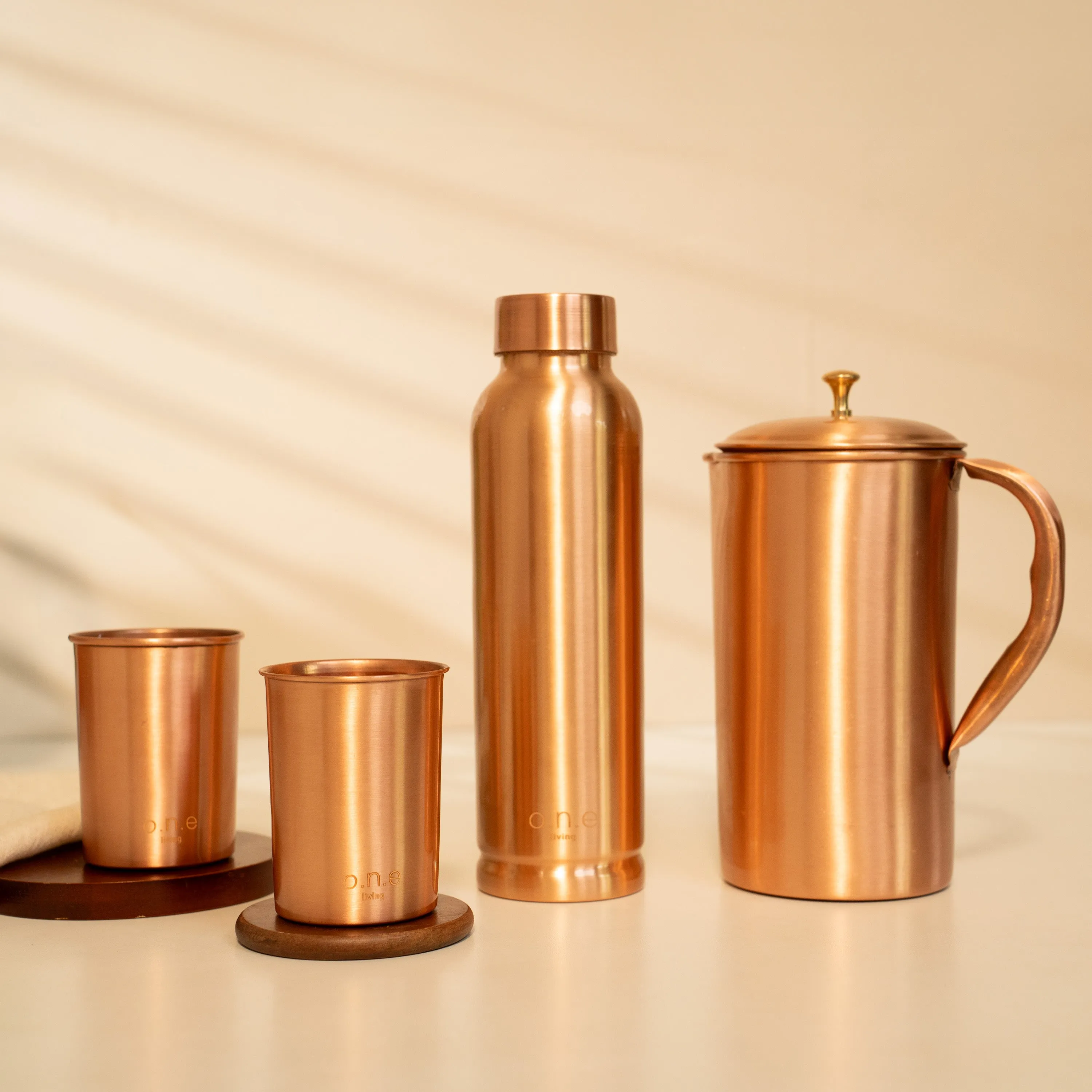 Pure Copper Bottle with Jug and 2 Glasses | Plain