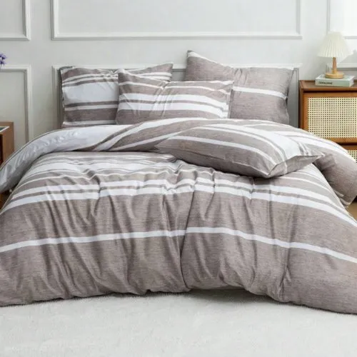 Queen size 6 pieces, Light Brown Stripe Design Bedding set.