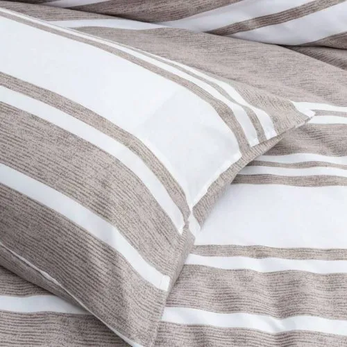 Queen size 6 pieces, Light Brown Stripe Design Bedding set.