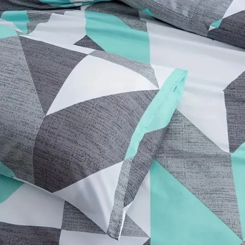 Queen/Double size 6 pieces Bedding Set without filler, Light Blue Geometric Design