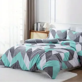 Queen/Double size 6 pieces Bedding Set without filler, Light Blue Geometric Design