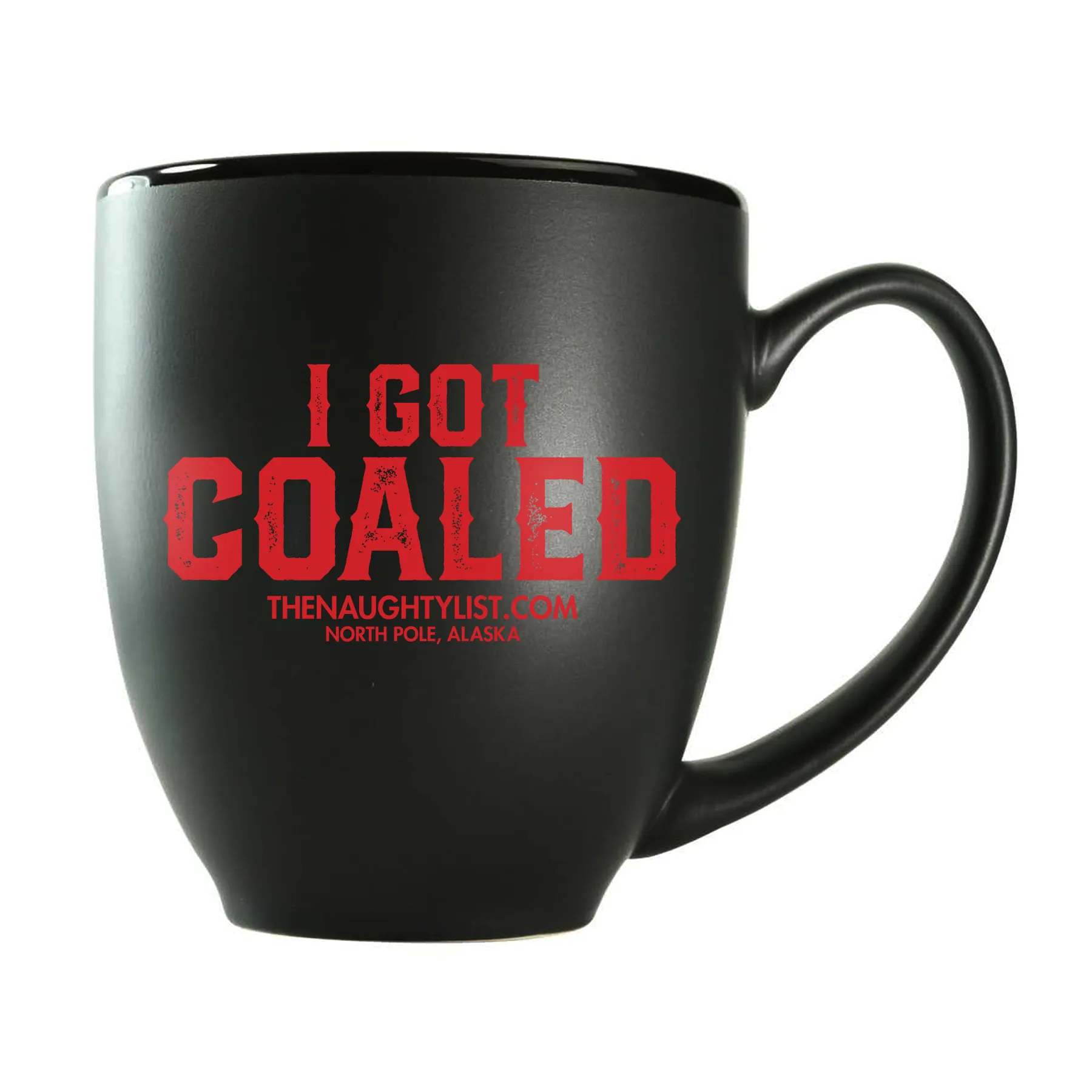 "I Got Coaled" Black Coffee Mug/Red Inner Finish Gift Set with Coal & Hershey Kisses