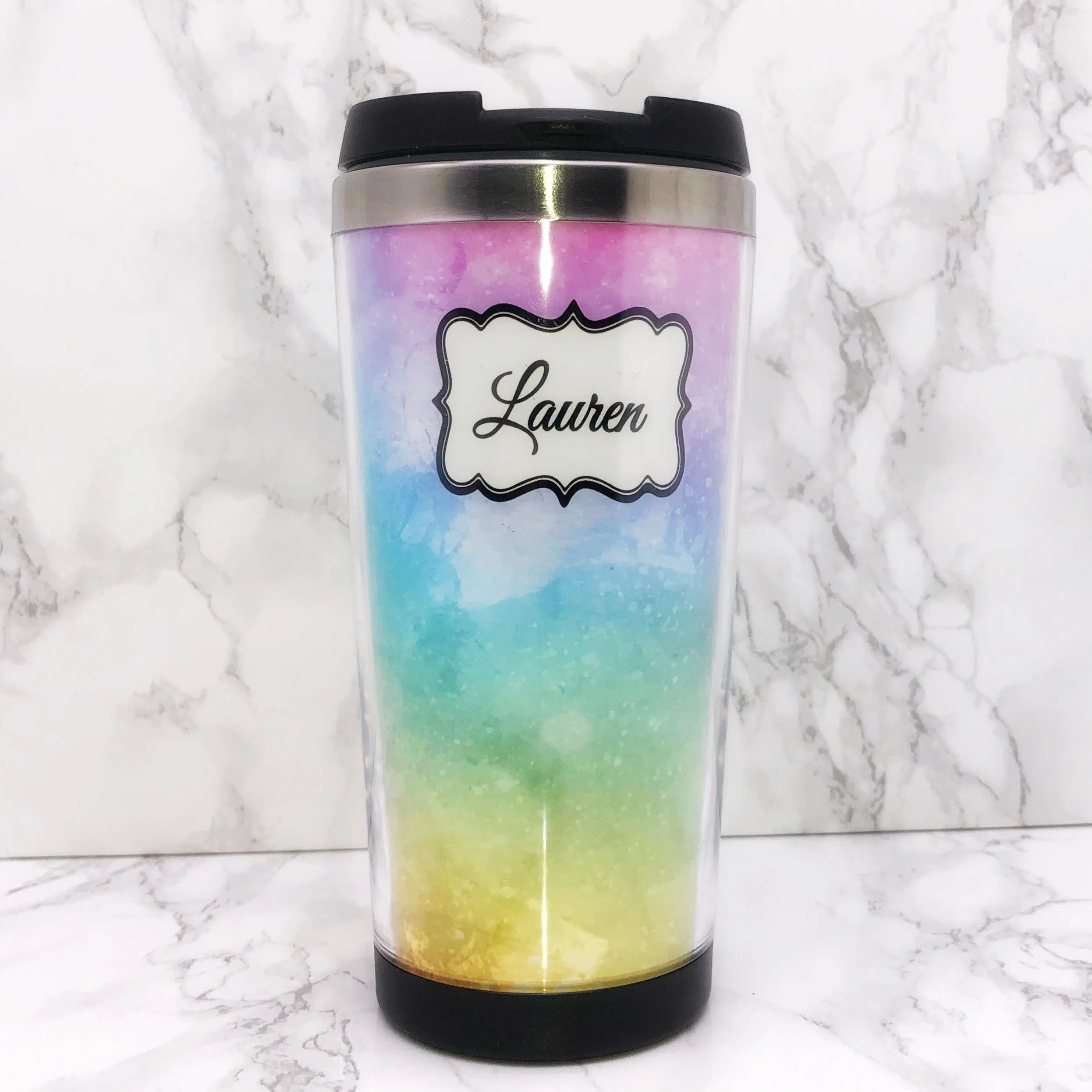 Rainbow Watercolour 420ml Travel Mug