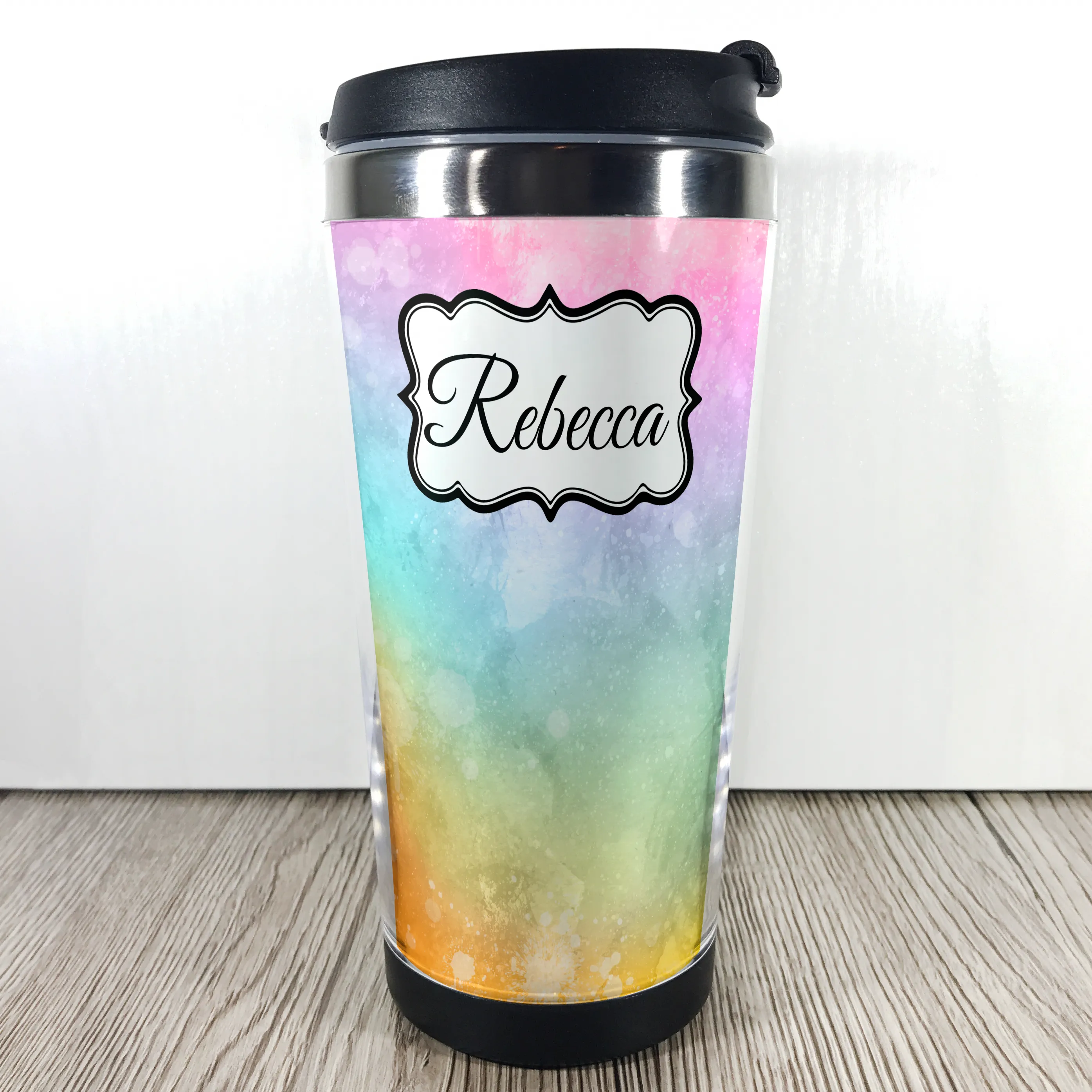 Rainbow Watercolour 420ml Travel Mug