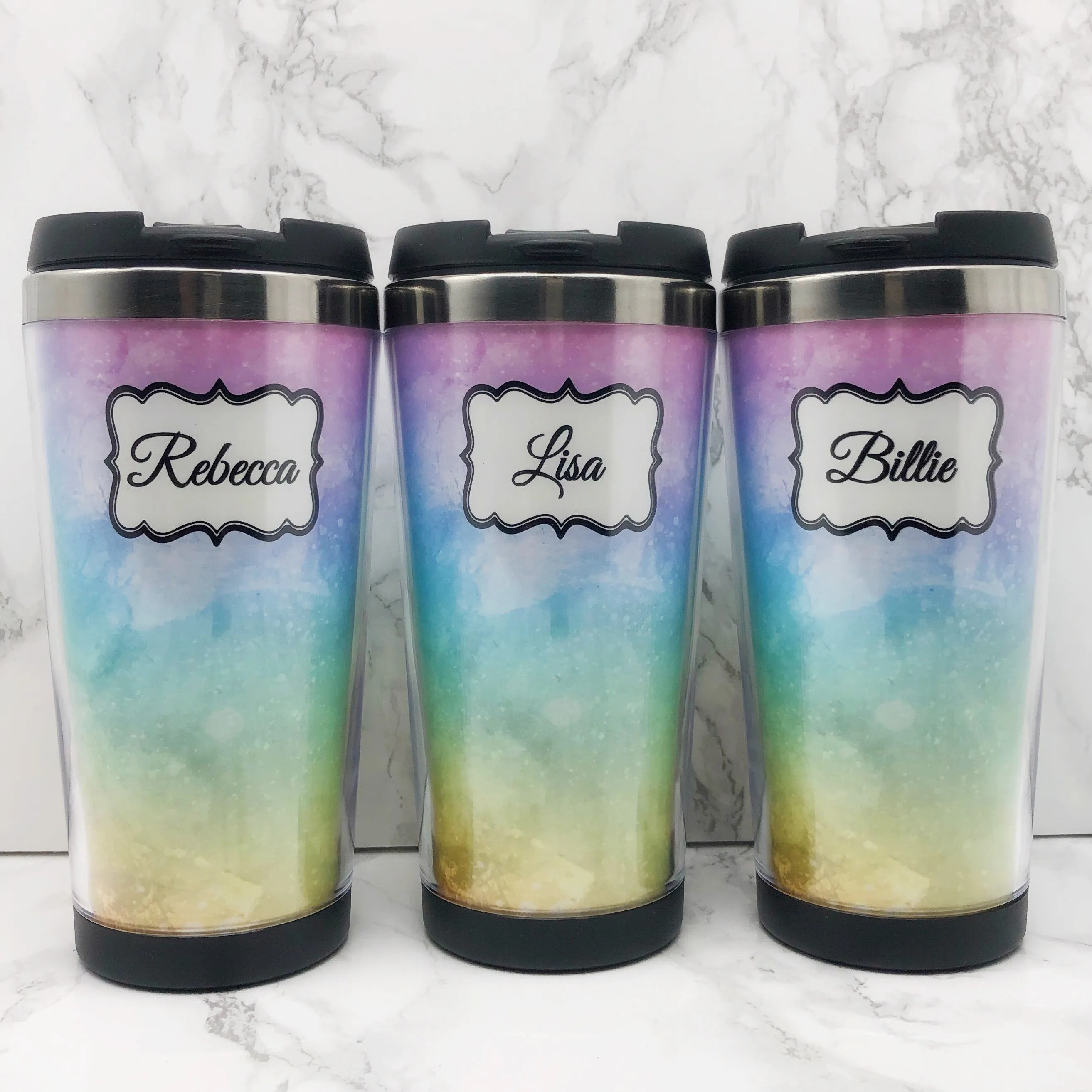 Rainbow Watercolour 420ml Travel Mug