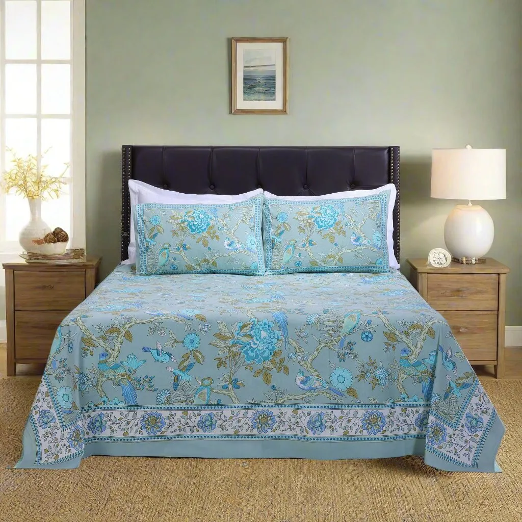 Rama Paisley Blue Cotton Bedsheet