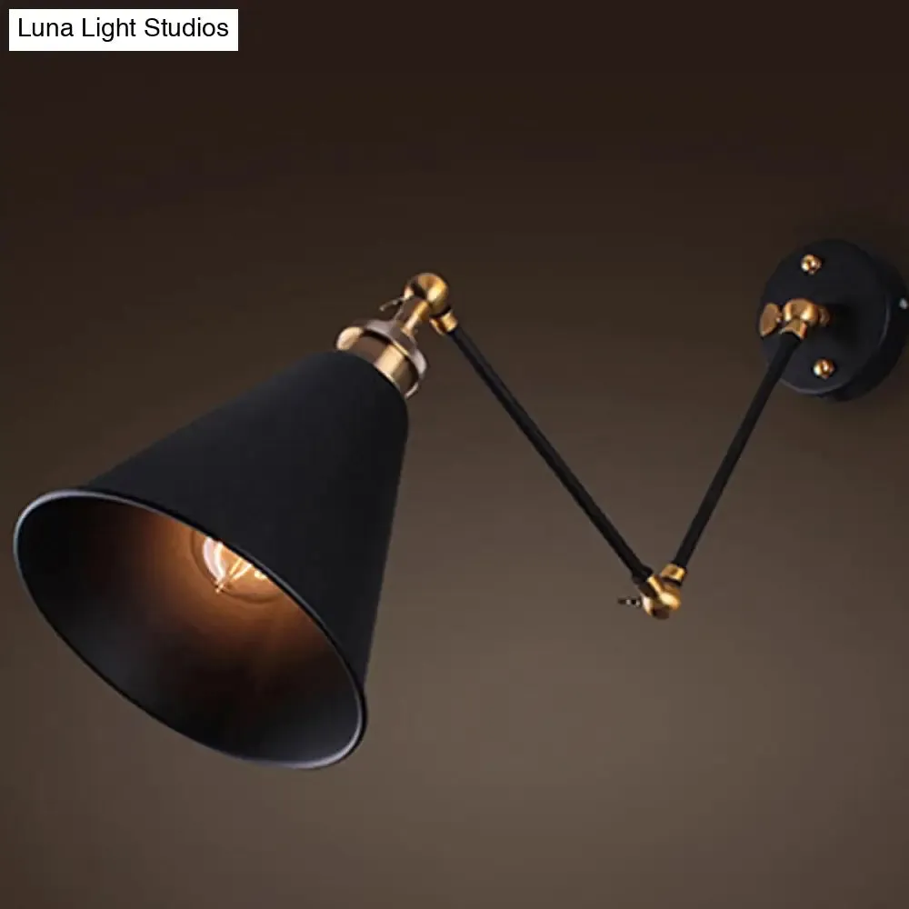 Retro Style Single-Bulb Wall Light Fixture - Foldable Black Umbrella Shade, Ideal for Restaurants