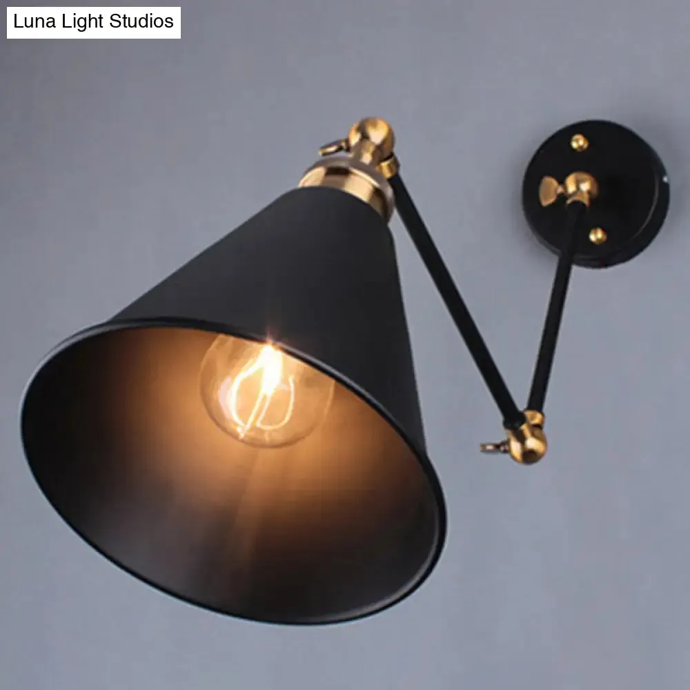 Retro Style Single-Bulb Wall Light Fixture - Foldable Black Umbrella Shade, Ideal for Restaurants