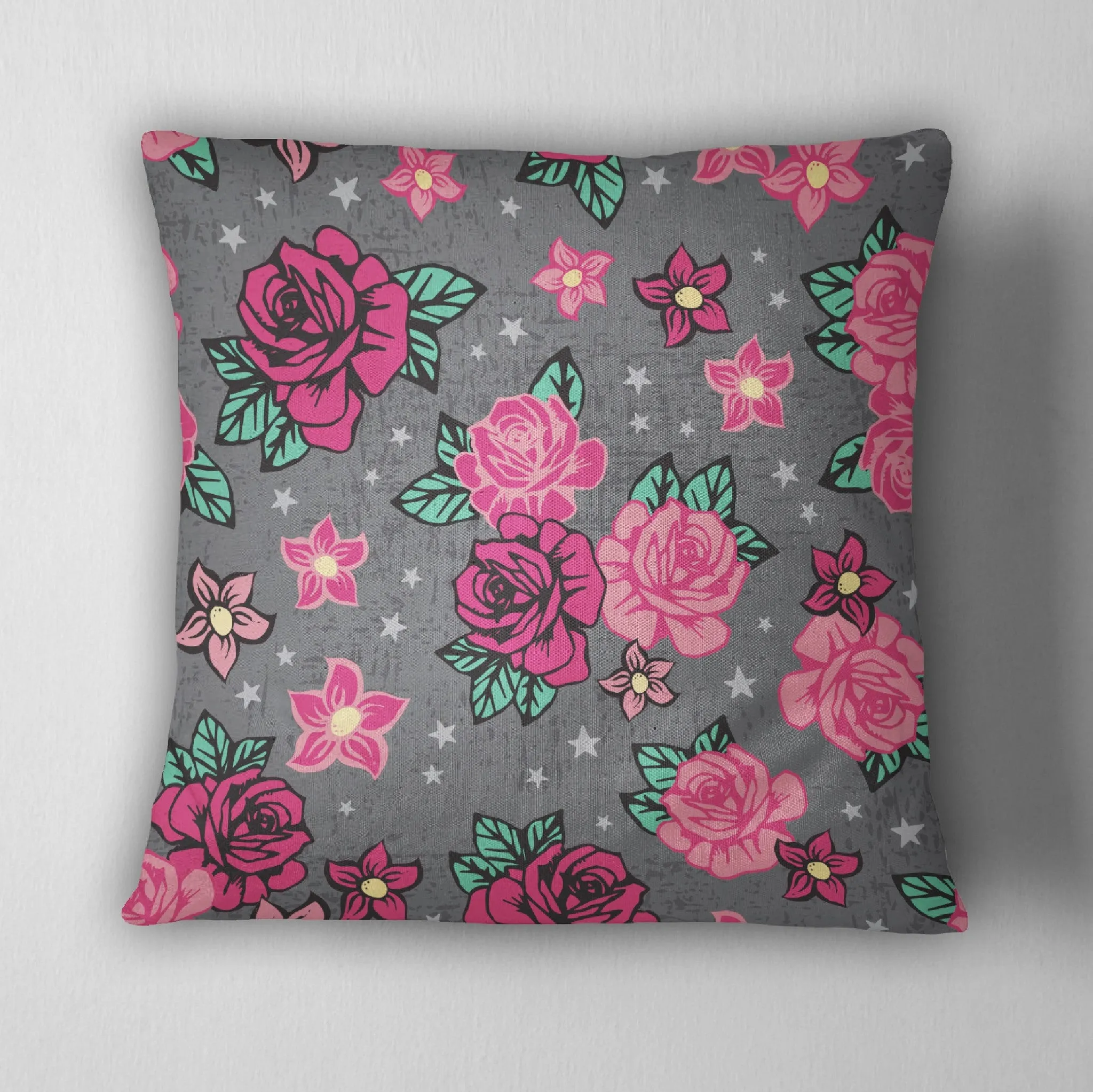 Rockabilly Flower Throw Pillow